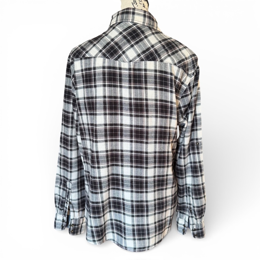 JACHS GIRLFRIEND Plaid flannel button-down shirt black white size M - Picture 3 of 13